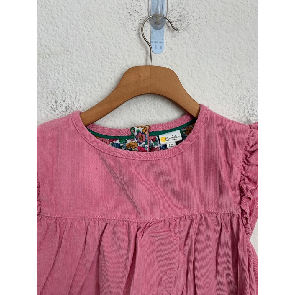 Mini Boden Dress Corduroy Ruffle Sleeve Floral Lining Pink Kids 7-8Y 128cm - Picture 2 of 8